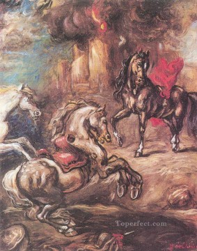 ジョルジョ・デ・キリコ Painting - 逃走中の馬 ジョルジョ・デ・キリコ 形而上学的シュルレアリスム
